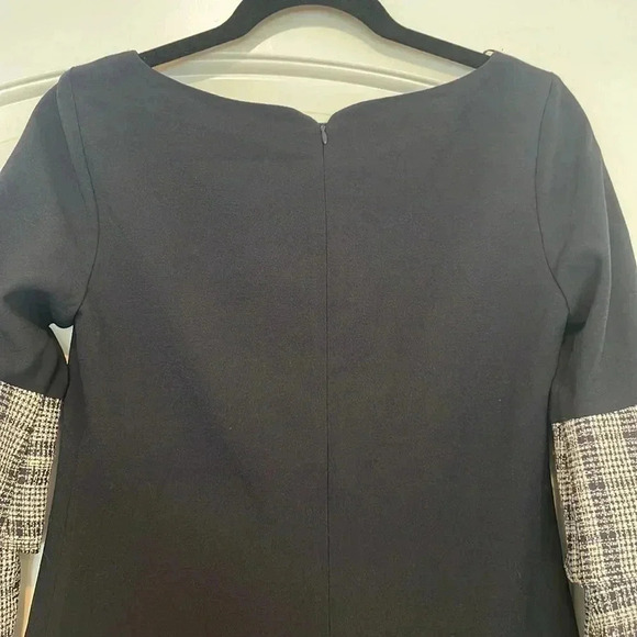 Eliza J Contrast Ruffled Bell Sleeve Shift Navy Dress Sz 2 - Picture 5 of 7